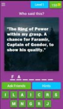 Quiz Lord of the Rings Quotes游戲截圖1