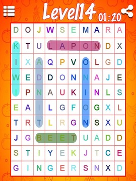 Word Search Fruits And Vegetable游戲截圖3