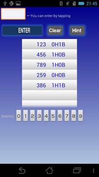 3 numbers puzzle(Hit and Blow)游戲截圖2