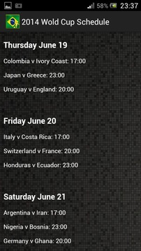 2014 World Cup Schedule FULL游戲截圖2