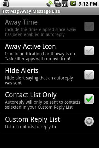 Txt Msg Away Message Lite截图1