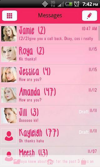 GO SMS THEME Pretty in Pink截图4