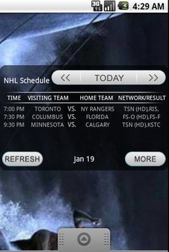 NHL比赛安排截图