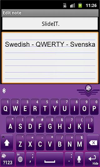 SlideIT Swedish [QWERTY] - Svenska Pack截图2