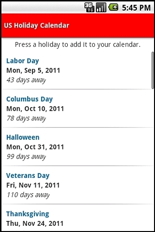 US Holiday Calendar截图