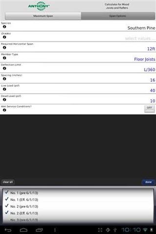 安东尼木材跨度计算器截图3