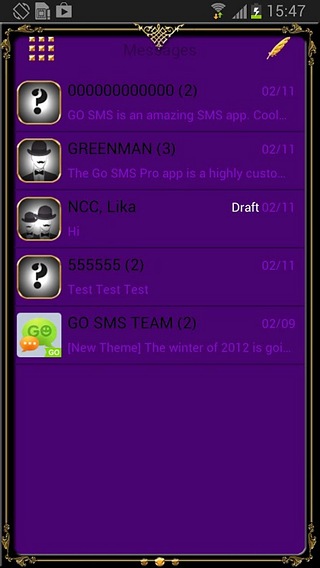 GO SMS Golden Vintage Dark Purple Theme截图4