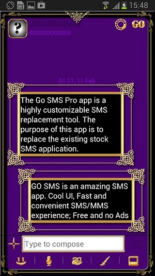 GO SMS Golden Vintage Dark Purple Theme截图5