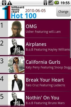 Billboard音乐排行榜截图