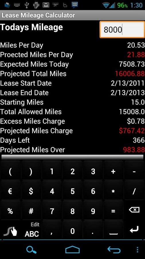 Lease Mileage Calculator截图1