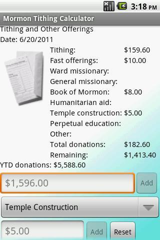 Mormon Tithing Calculator Free截图2