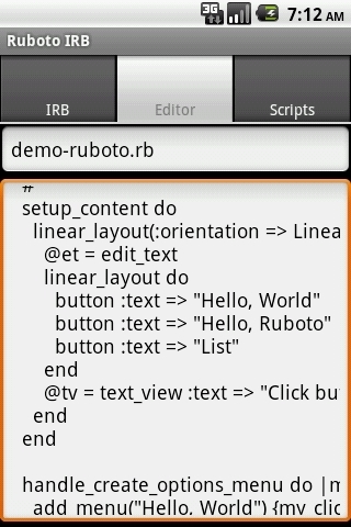 Ruboto IRB (Ruby on Android)截图2