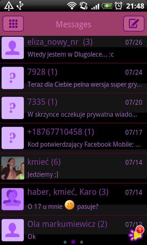 GO SMS Purple&Black Theme截图1