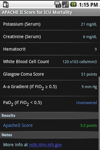 APACHE II Score Calculator截图2