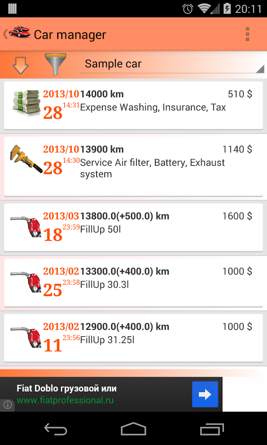 Car manager (mileage,expenses)截图4