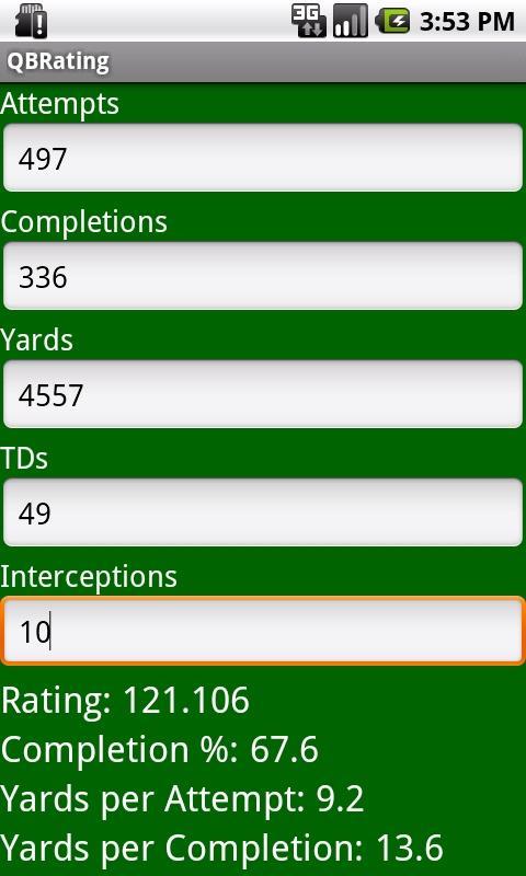 QB Passer Rating Calculator截图2