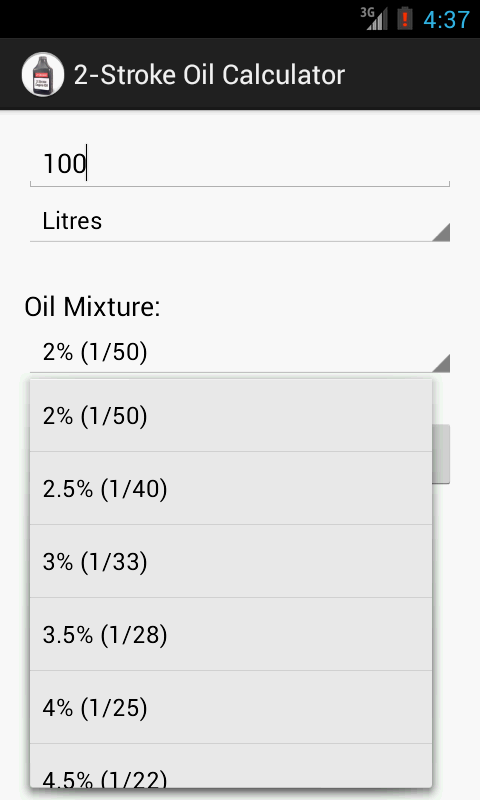 2-Stroke Oil Calculator截图3