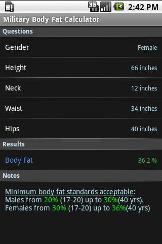 Military Body Fat Calculator截图2