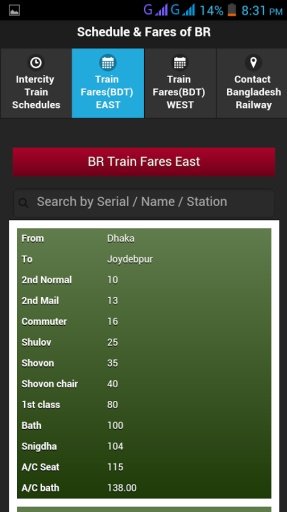 Bangladesh Railway Fare &amp; Time截图1