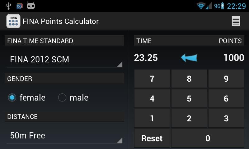 FINA Swim Points Calc. Demo截图1