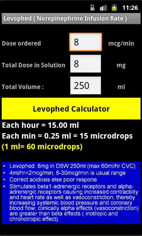 Levophed Infusion Rate截图2