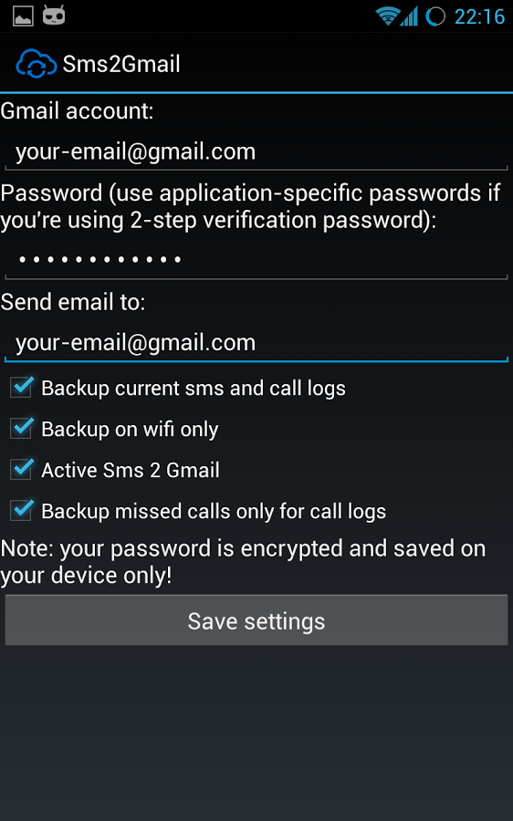 Sms2Gmail-sms/call logs ...截图3