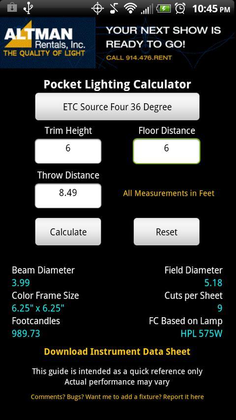 Stage Lighting Beam Calculator截图3