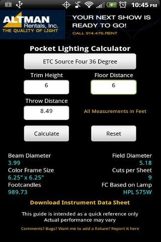 Stage Lighting Beam Calculator截图2