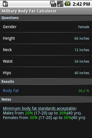 Military Body Fat Calculator截图4