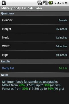 Military Body Fat Calculator截图