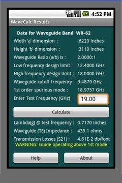 WaveCalc Lite - Waveguide Info截图