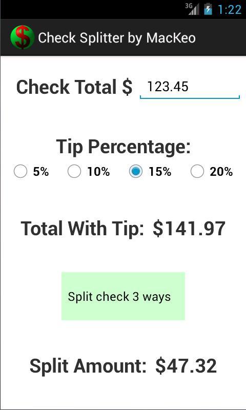 小费计算器 Check Splitter Free截图2