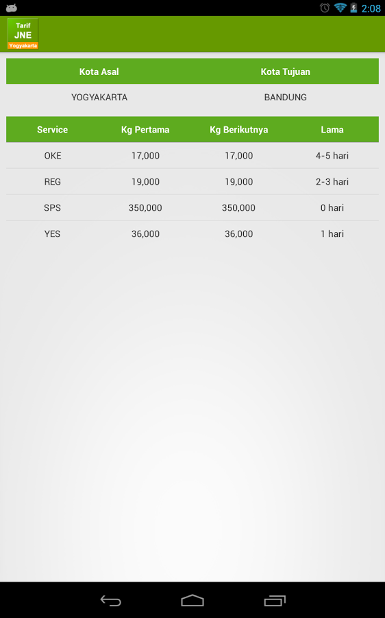 JNE Yogyakarta Tarif截图4