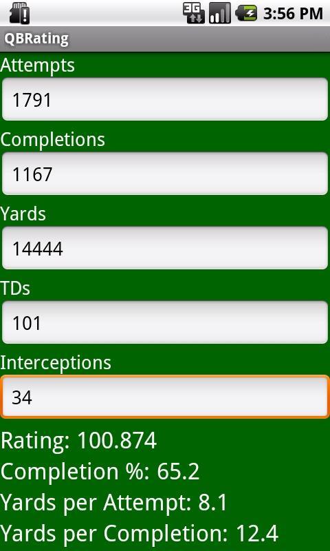 QB Passer Rating Calculator截图1
