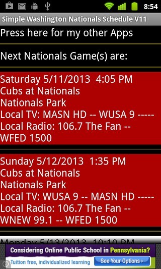 Washington Nationals Schedule Simple V8截图4