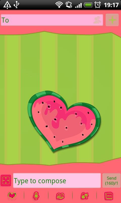 GO SMS Watermelon Heart Theme截图1