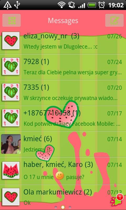 GO SMS Watermelon Heart Theme截图4