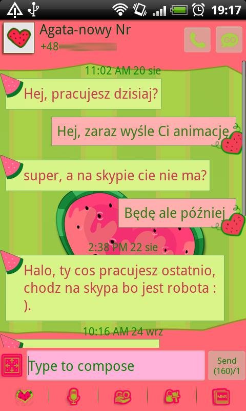 GO SMS Watermelon Heart Theme截图5