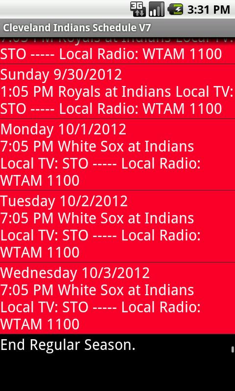 Indians Schedule截图2