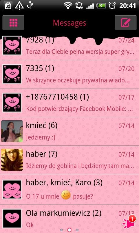 GO SMS Pro Pink&Black Theme截图1