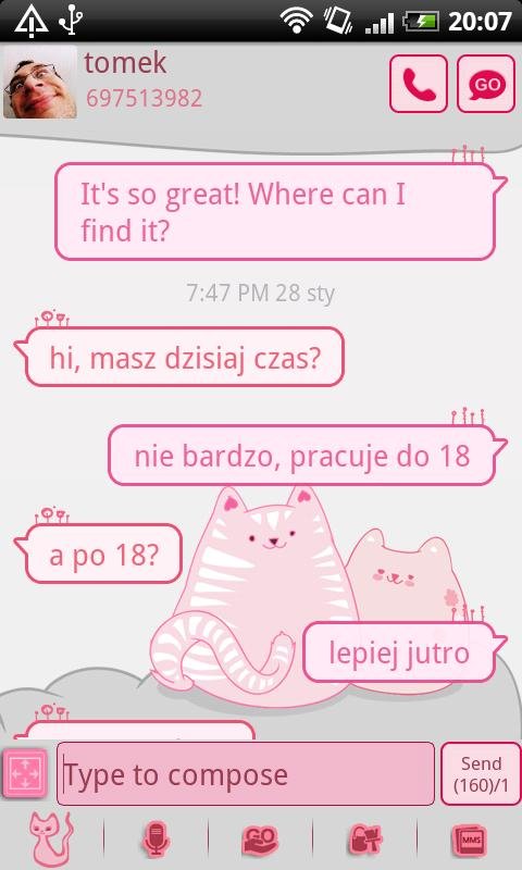 GO SMS Pro Pink Kitty Theme截图5