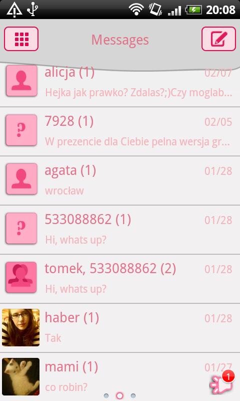 GO SMS Pro Pink Kitty Theme截图1