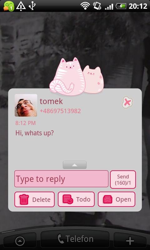 GO SMS Pro Pink Kitty Theme截图2