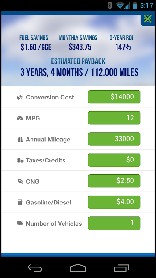 BAF CNG Payback Estimator截图1