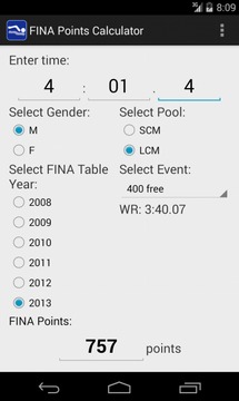 SWIM FINA Points Calculator截图