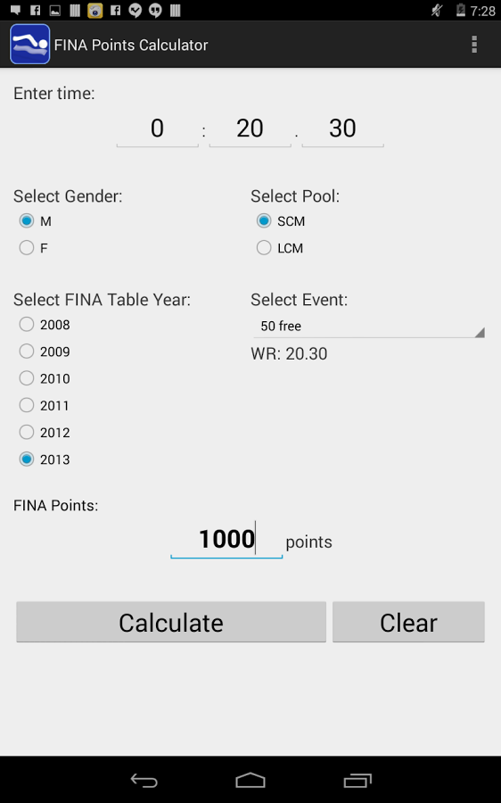 SWIM FINA Points Calculator截图3