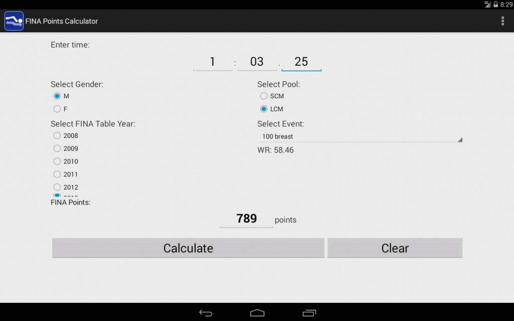 SWIM FINA Points Calculator截图2