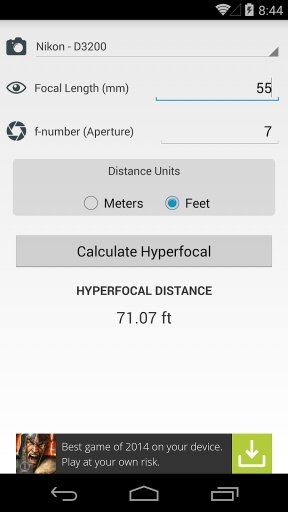 HyperFocal Distance Calculator截图2