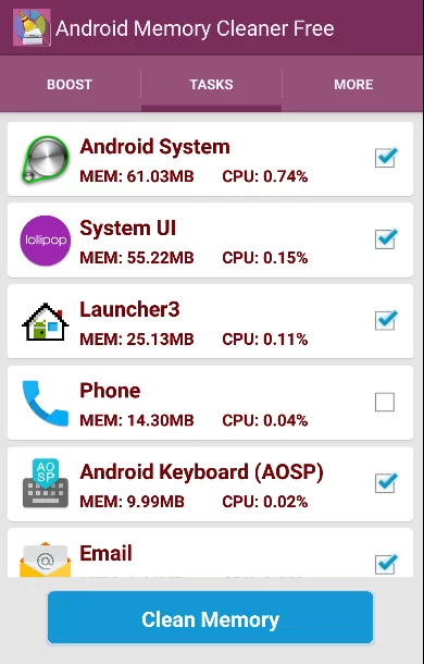Android的内存清理免费截图2