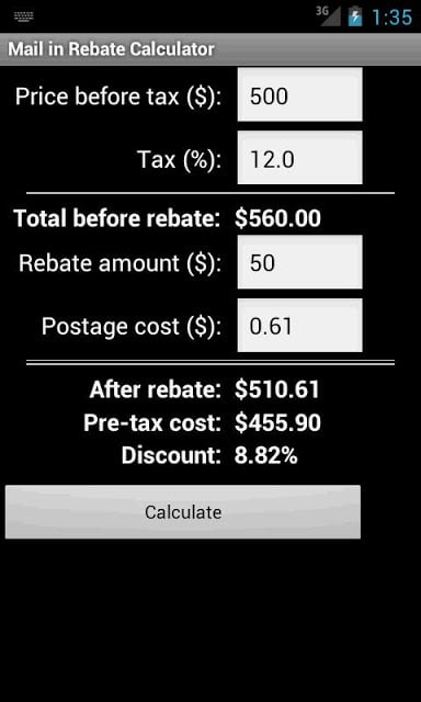 Mail in Rebate Calculator截图1